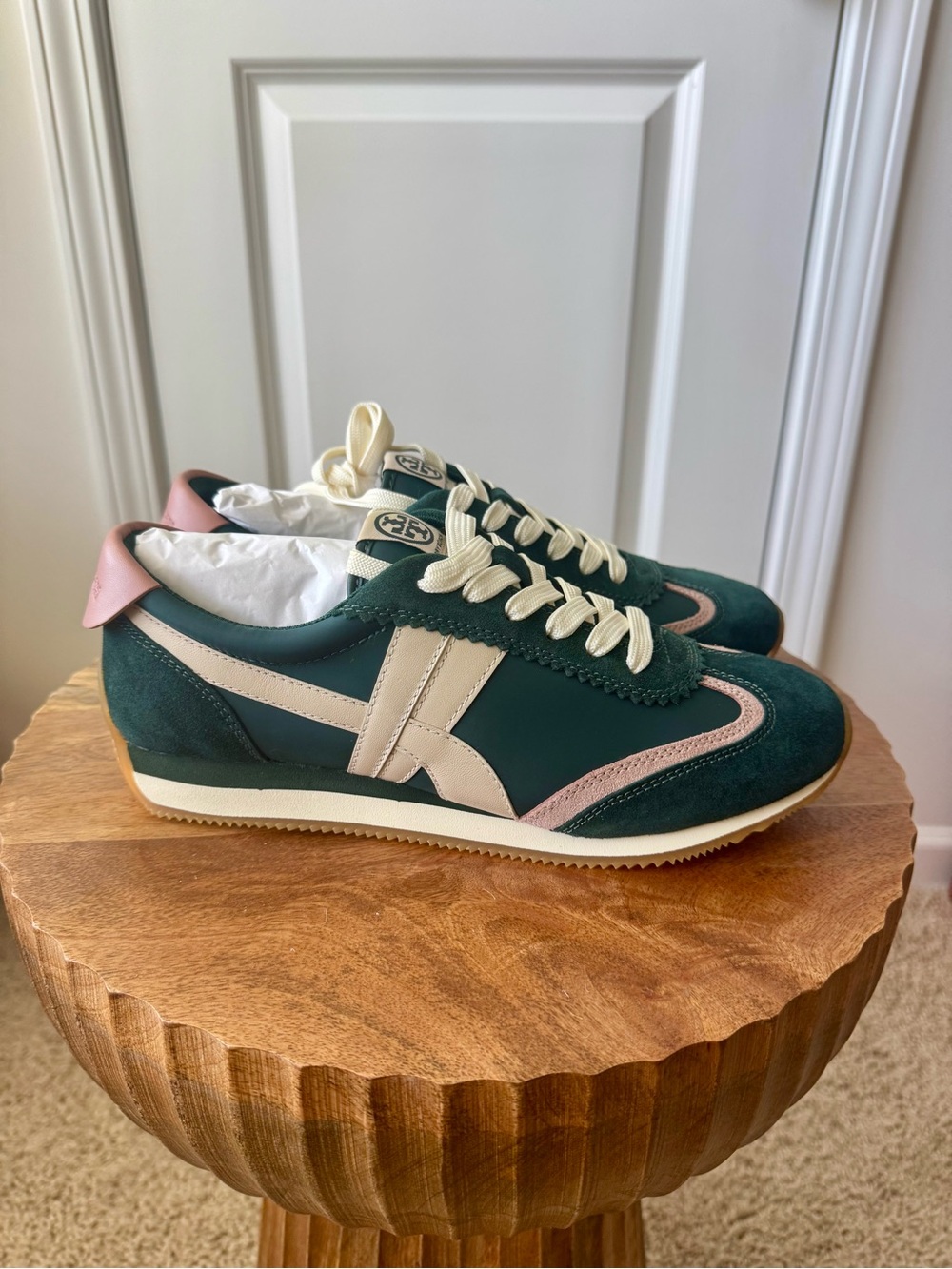 Tory Burch Green, Pink and Cream Retro Runner Sneakers